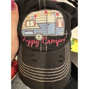 Kbethos "Happy Camper" Ball Black Distressed Hat Adjustable Great Condition